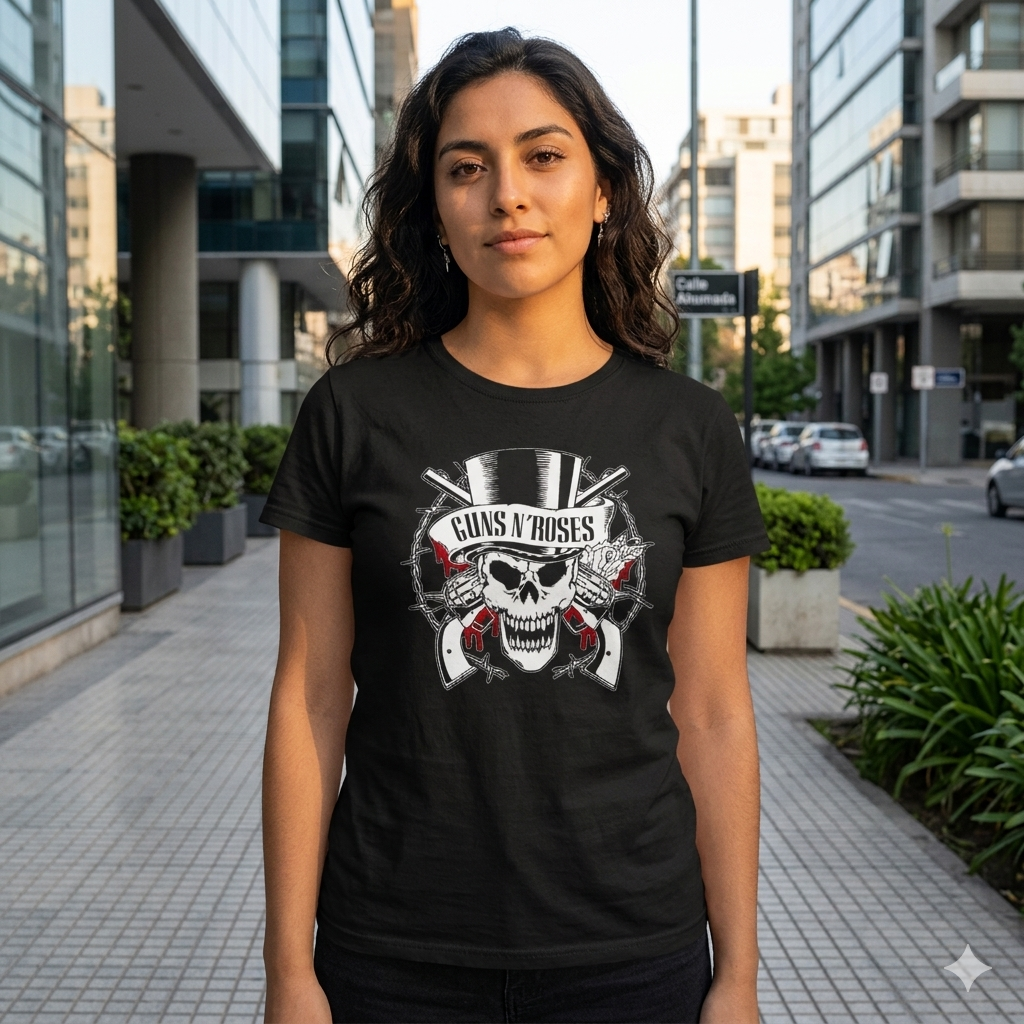 Polera Negra Guns N' Roses Calavera Estampada 100% Algodón estilo Rock-3