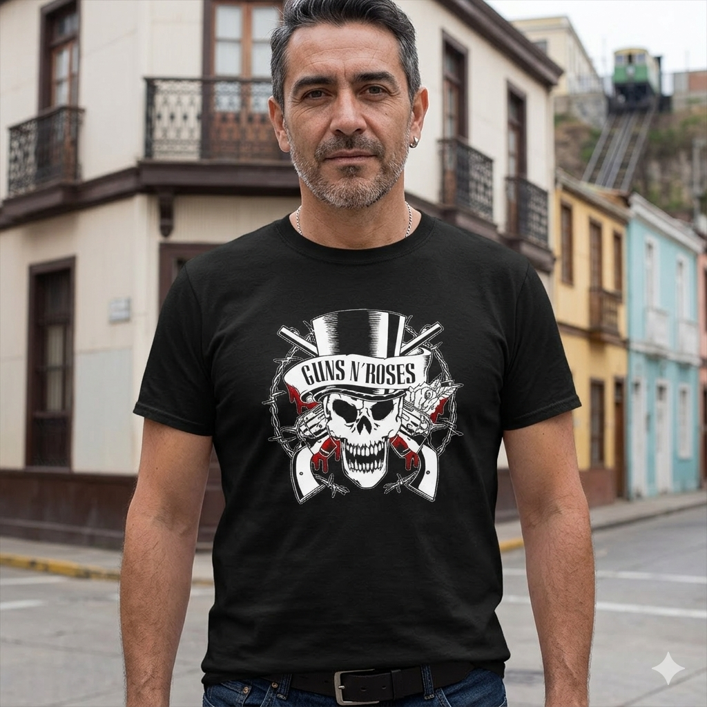 Polera Negra Guns N' Roses Calavera Estampada 100% Algodón estilo Rock-4