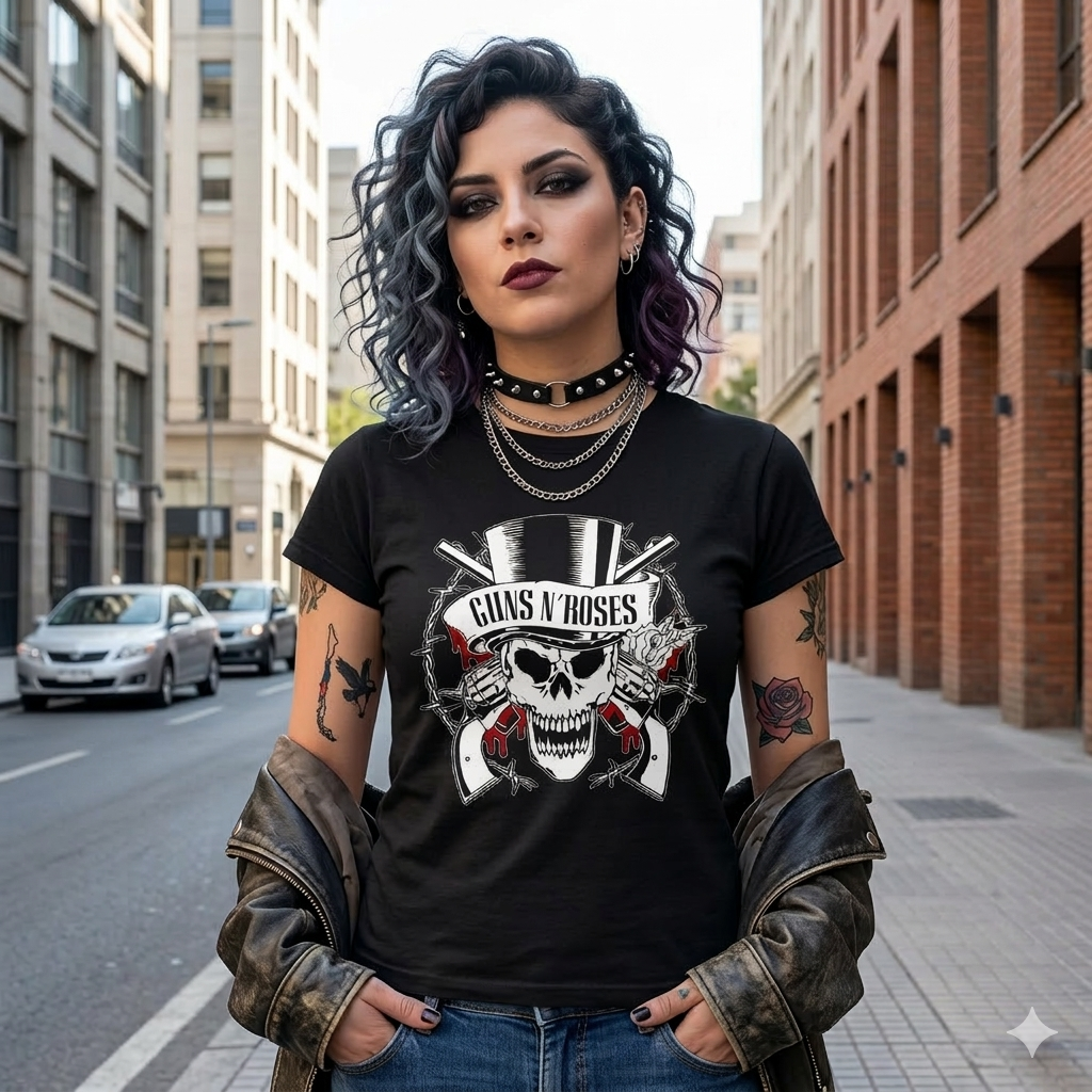 Polera Negra Guns N' Roses Calavera Estampada 100% Algodón estilo Rock-5