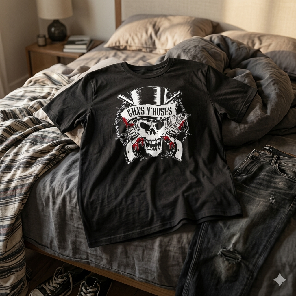 Polera Negra Guns N' Roses Calavera Estampada 100% Algodón estilo Rock-6