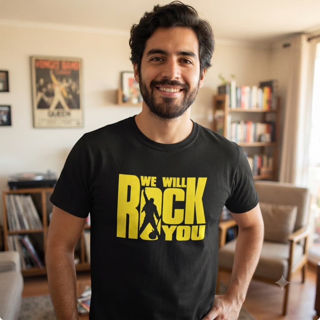 Polera Negra Queen We Will Rock You Estampada 100% Algodón Estilo Rock-2