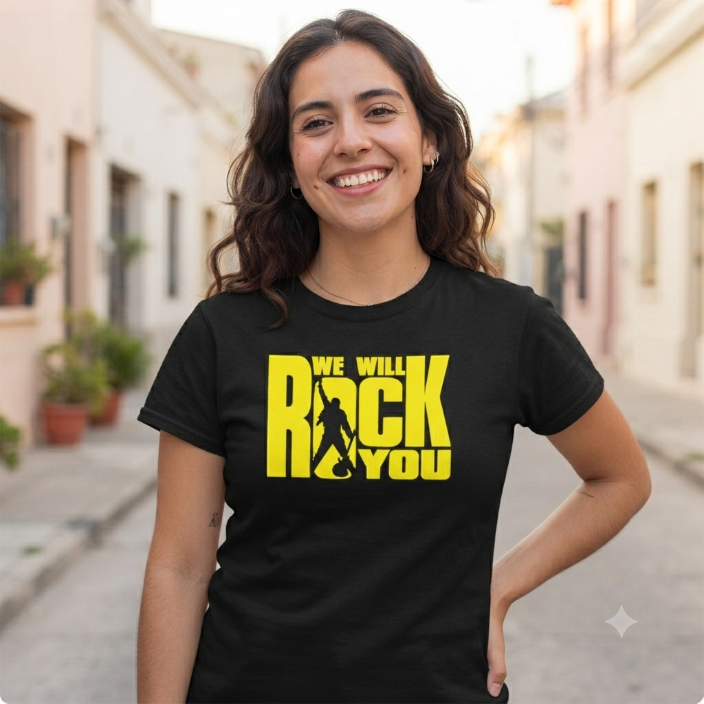 Polera Negra Queen We Will Rock You Estampada 100% Algodón Estilo Rock-3