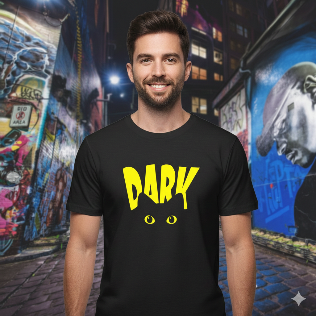 Polera Negra Dark Cat / Gato Negro Estampada 100% Algodón Estilo Michis-3