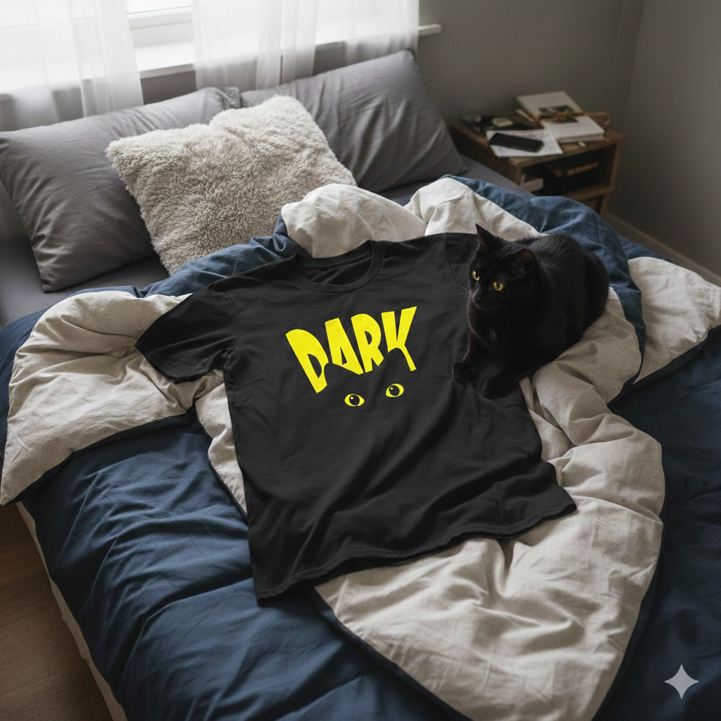 Polera Negra Dark Cat / Gato Negro Estampada 100% Algodón Estilo Michis-6