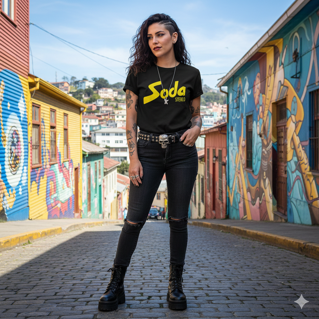 Polera Negra Soda Stereo Logo Retro Estampada 100% Algodón Estilo Rock Argentino-2