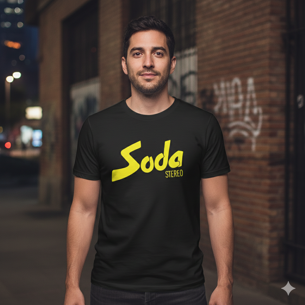 Polera Negra Soda Stereo Logo Retro Estampada 100% Algodón Estilo Rock Argentino-3