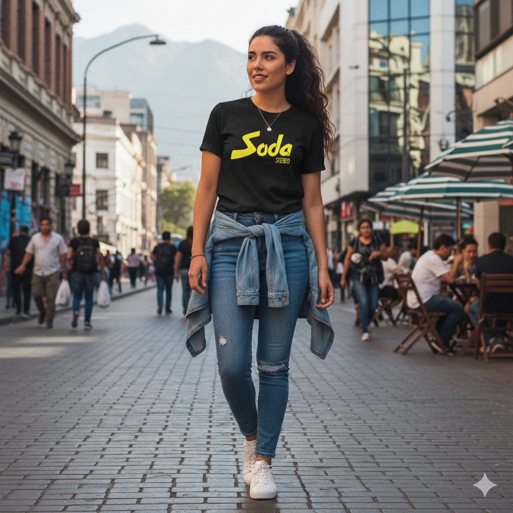 Polera Negra Soda Stereo Logo Retro Estampada 100% Algodón Estilo Rock Argentino-4