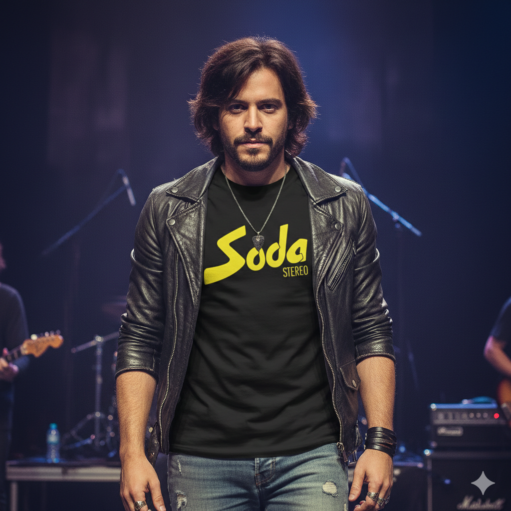 Polera Negra Soda Stereo Logo Retro Estampada 100% Algodón Estilo Rock Argentino-5