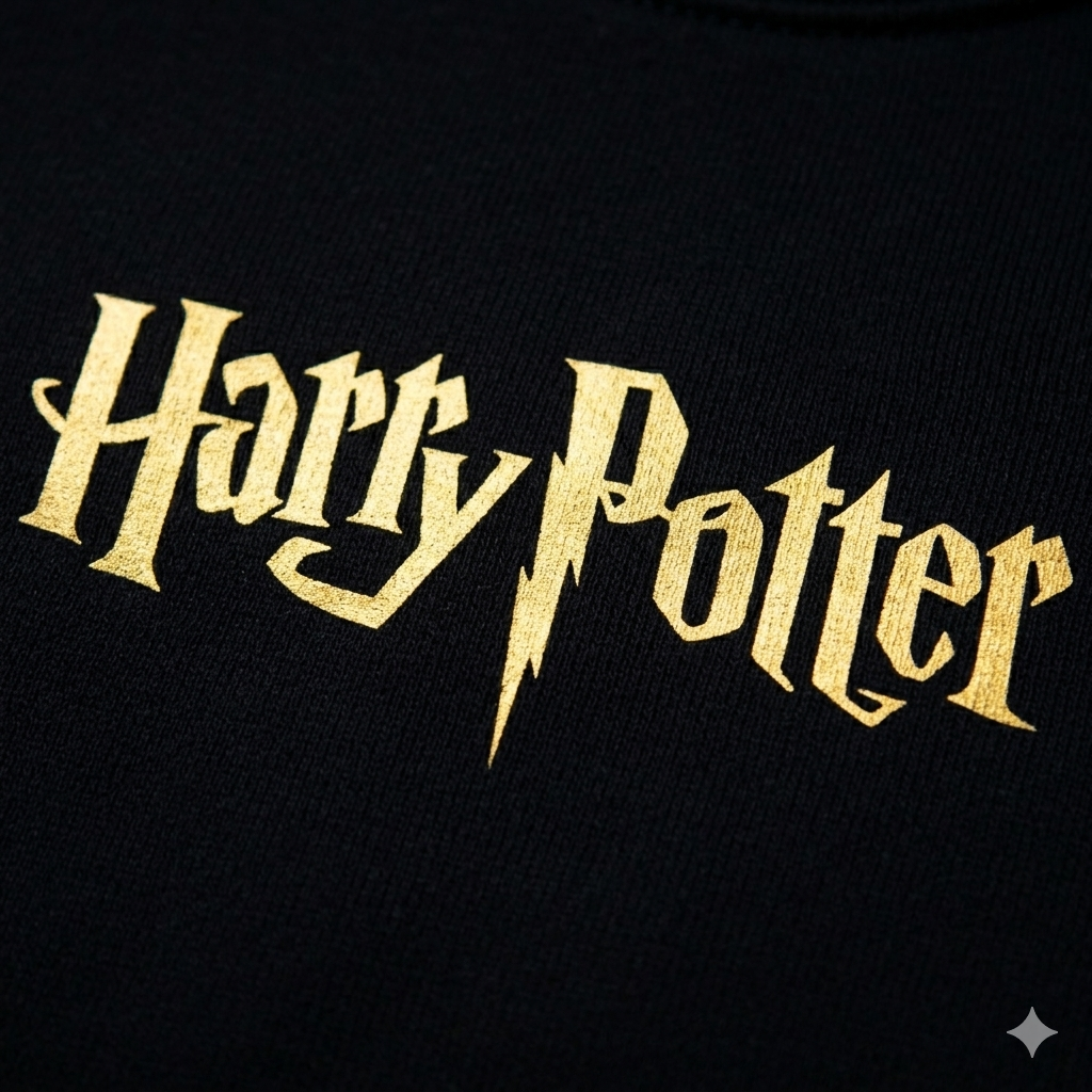 Polerón Negro Harry Potter En Dorado Estampado Estilo Mágico-1
