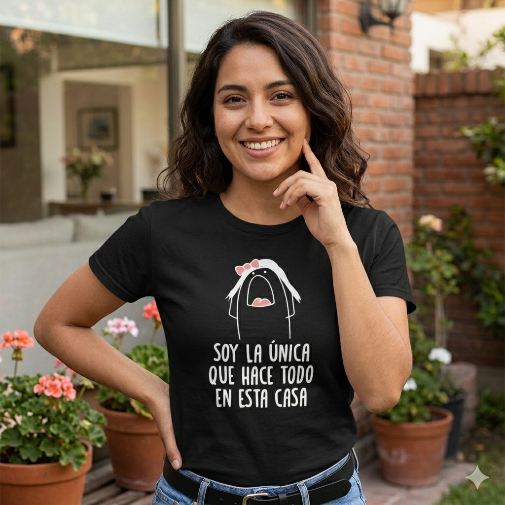 Polera Negra Soy La Única Que Hace Todo En Esta Casa Estampada 100% Algodón Estilo Mamá-2