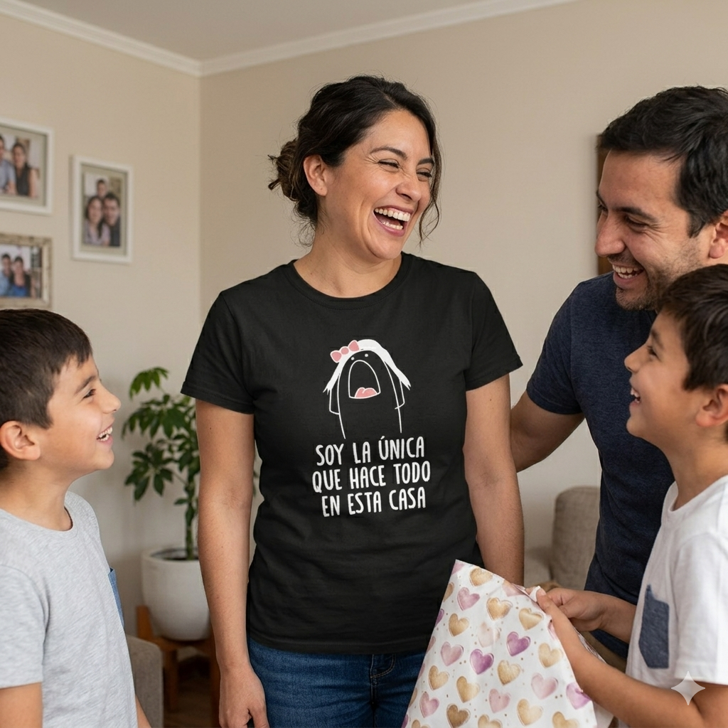 Polera Negra Soy La Única Que Hace Todo En Esta Casa Estampada 100% Algodón Estilo Mamá-3