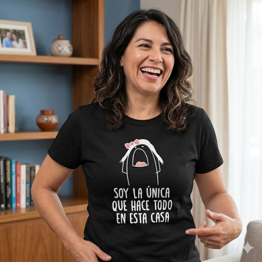 Polera Negra Soy La Única Que Hace Todo En Esta Casa Estampada 100% Algodón Estilo Mamá-4