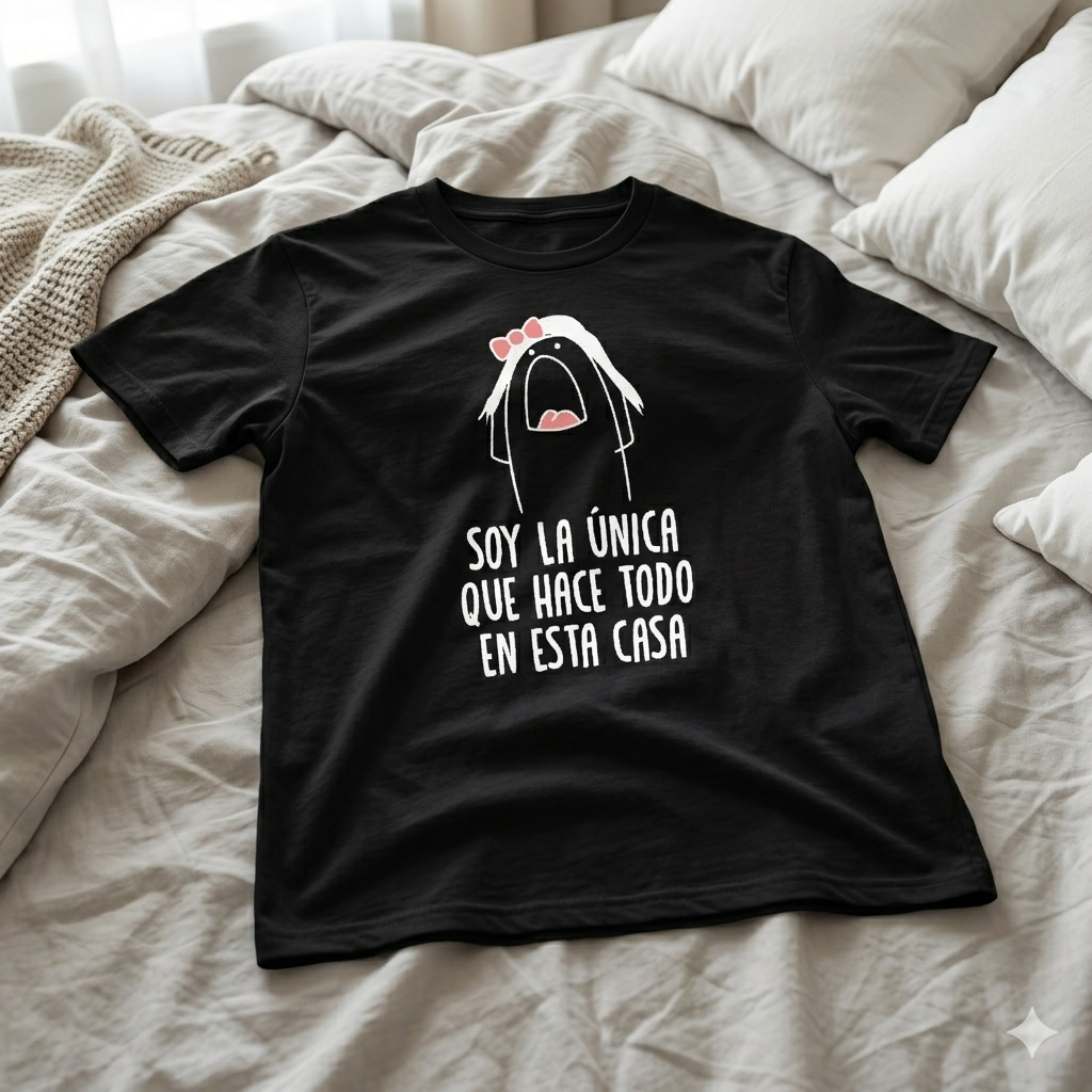 Polera Negra Soy La Única Que Hace Todo En Esta Casa Estampada 100% Algodón Estilo Mamá-5