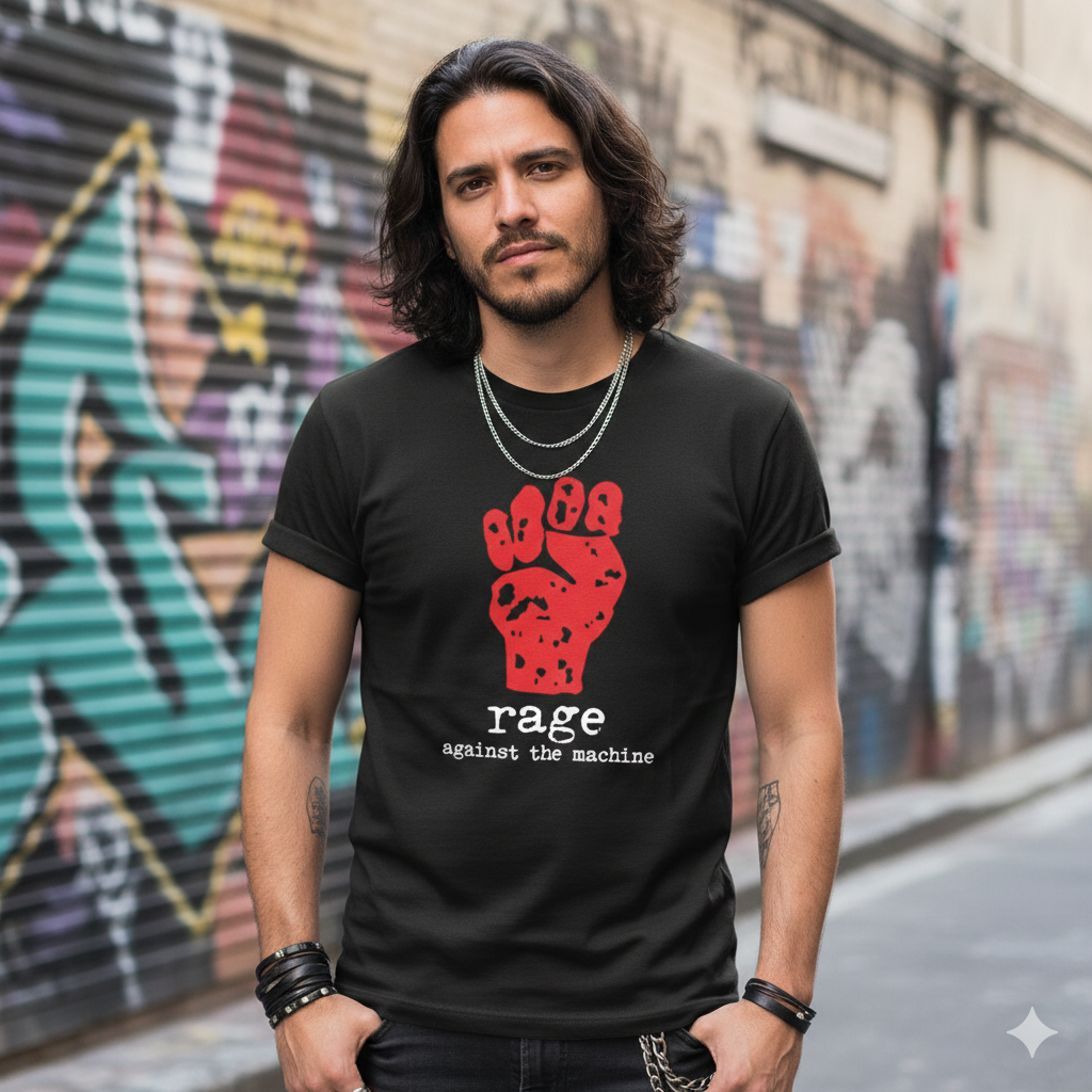 Polera Negra Rage Against the Machine Puño Estampada 100% Algodón Estilo Rock-2