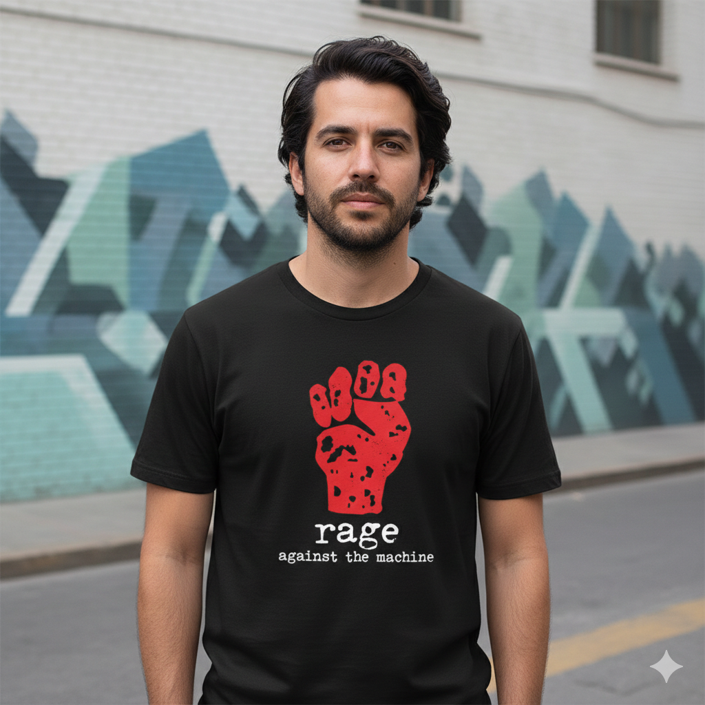 Polera Negra Rage Against the Machine Puño Estampada 100% Algodón Estilo Rock-4