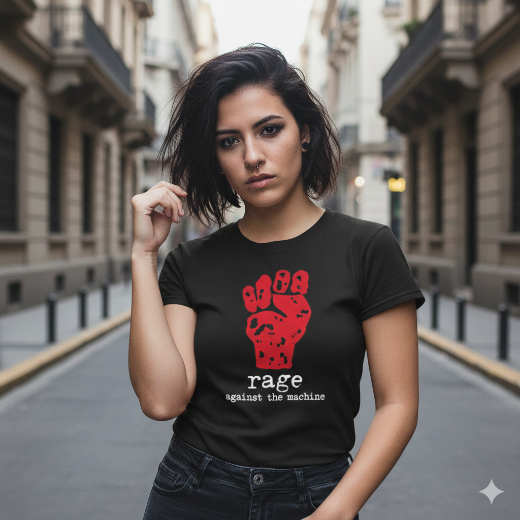 Polera Negra Rage Against the Machine Puño Estampada 100% Algodón Estilo Rock-5
