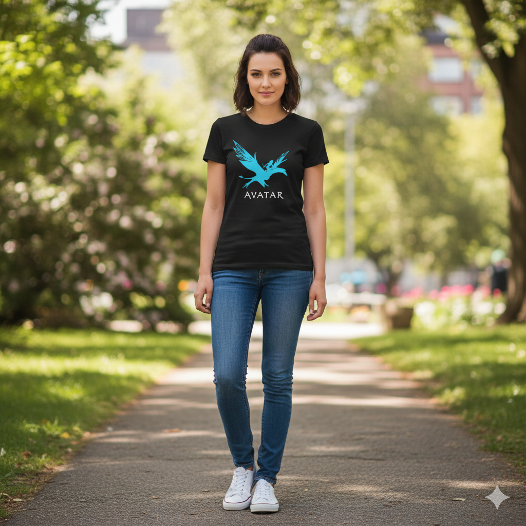 Polera Negra Avatar Ave /Película / Estampada 100% Algodón estilo cine-3