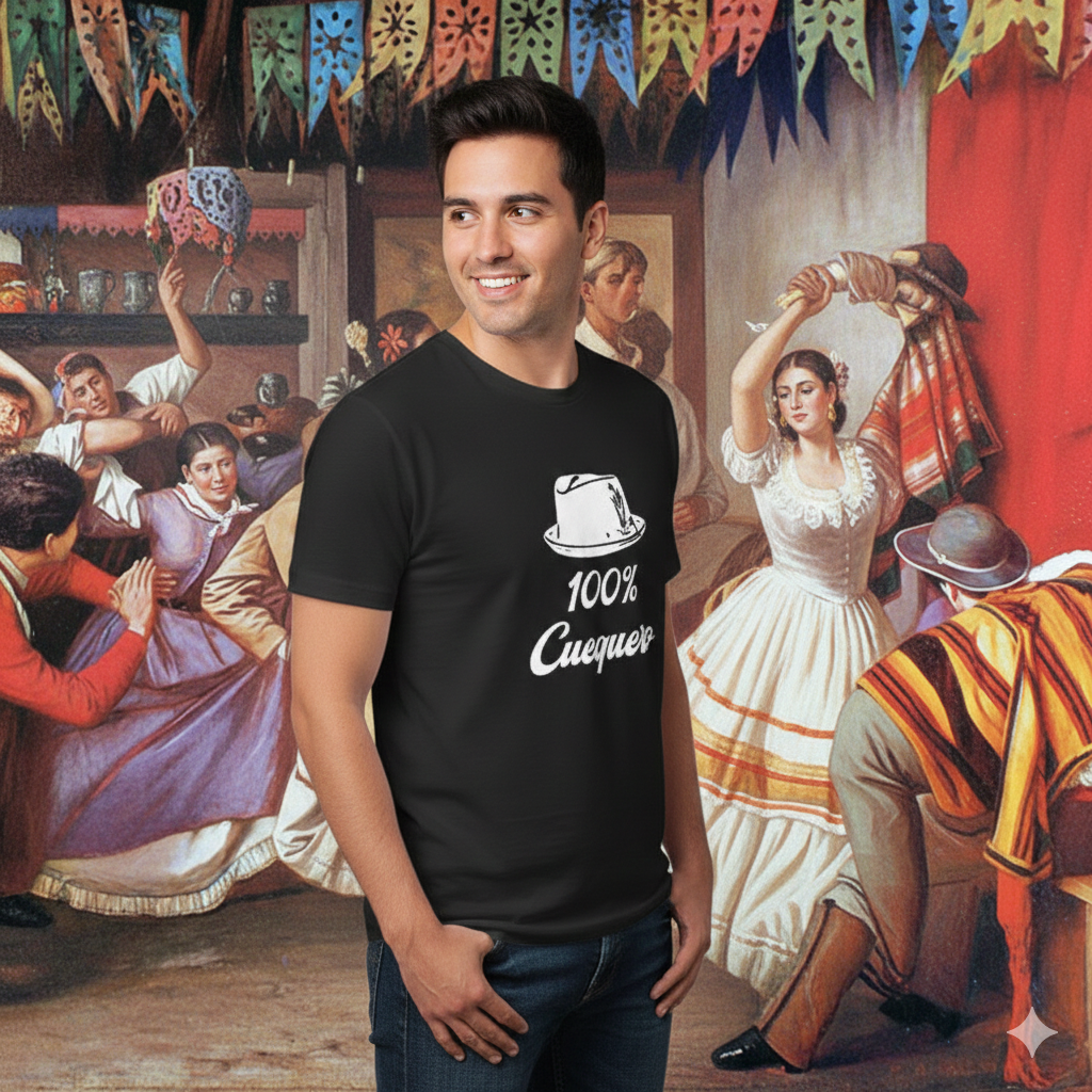 Polera Negra 100% Cuequero Estampada 100% Algodón para hombres-3