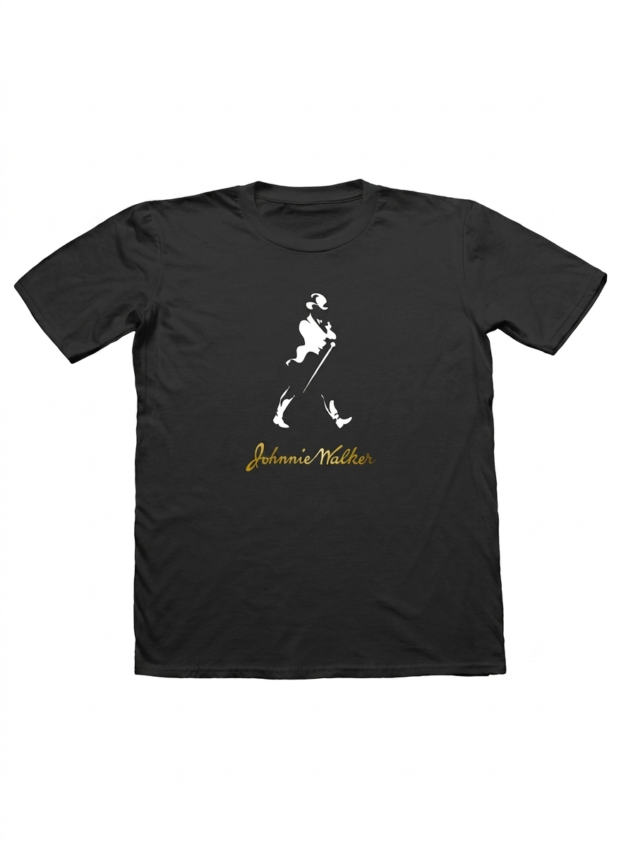 Polera Negra Johnnie Walker Estampada 100% Algodón Estilo Urbano Whiskey   -0
