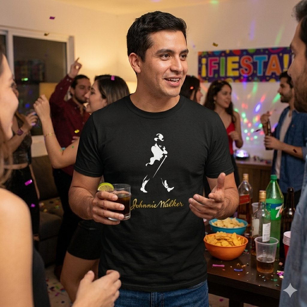 Polera Negra Johnnie Walker Estampada 100% Algodón Estilo Urbano Whiskey   -4