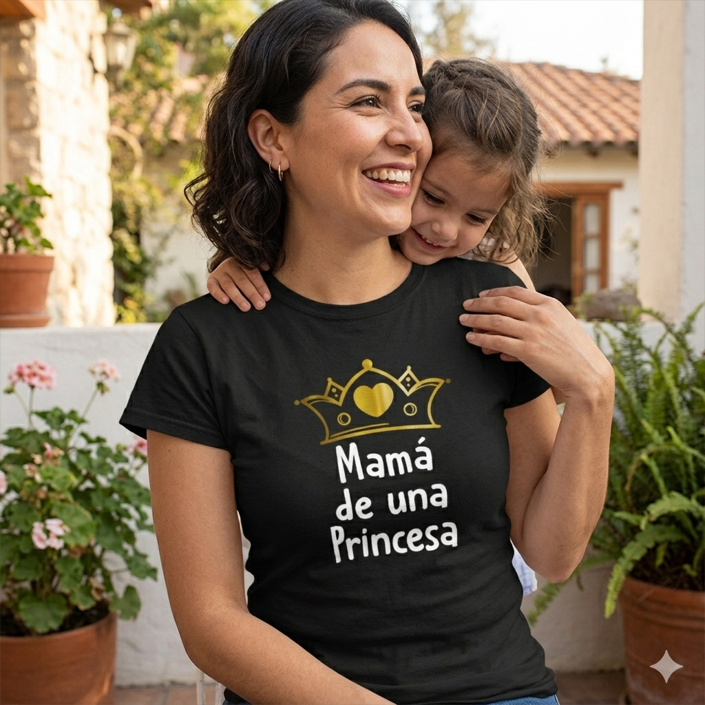 Polera Negra Mamá De Una Princesa Estampada 100% Algodón Estilo Mamá-4