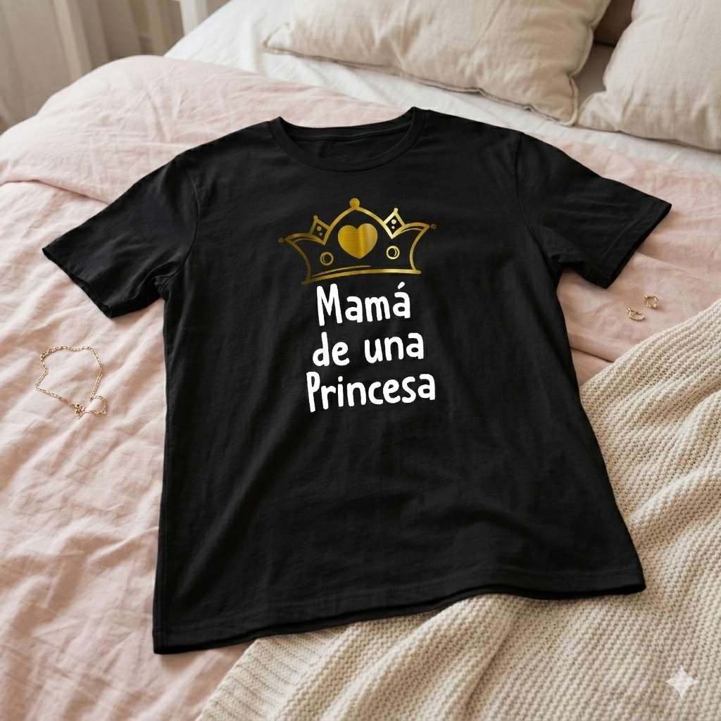 Polera Negra Mamá De Una Princesa Estampada 100% Algodón Estilo Mamá-5