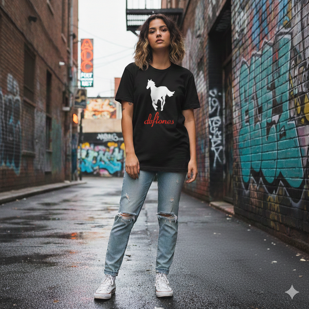 Polera Negra Defones White Pony Estampada 100% Algodón Estilo-3