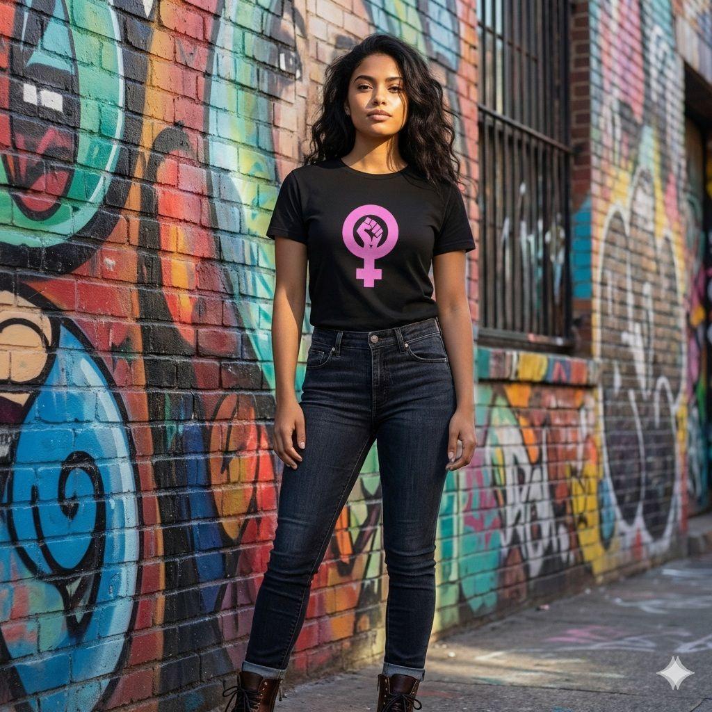 Polera Negra 8M Estampada - Mujer Empoderada 100% Algodón-3