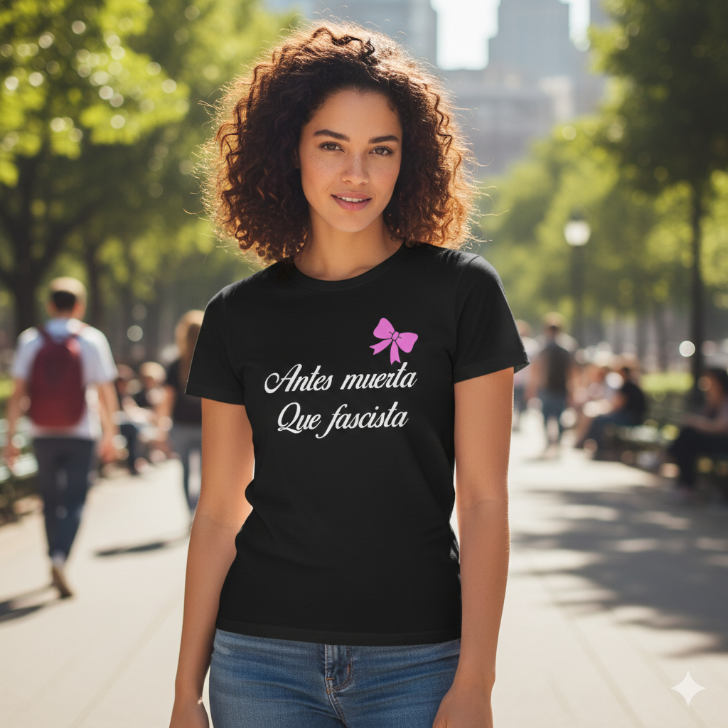 Polera Negra Antes Muerta Que Fascista Estampada 100% Algodón estilo imponente-2