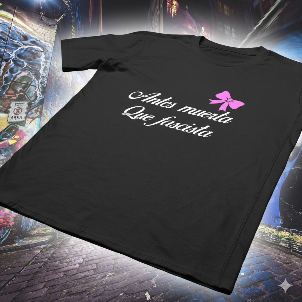 Polera Negra Antes Muerta Que Fascista Estampada 100% Algodón estilo imponente-4