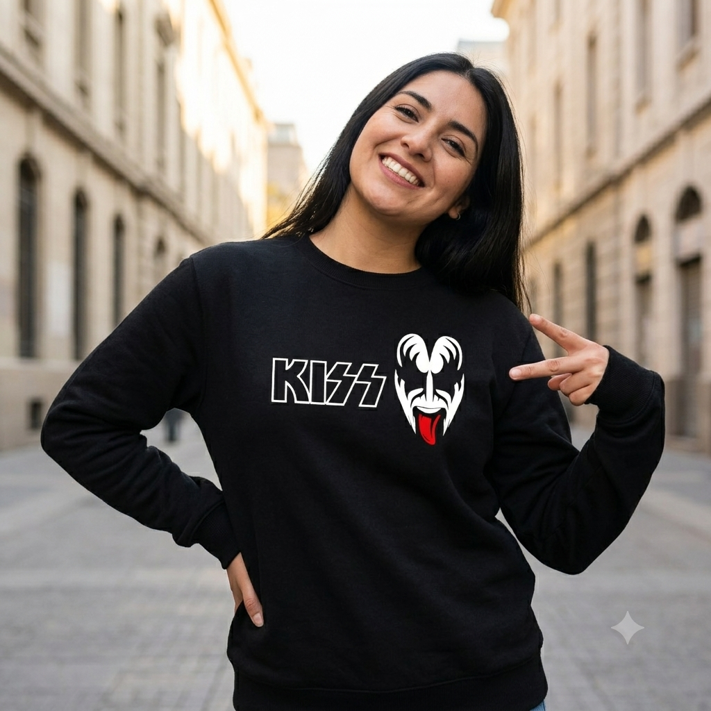 Polerón Negro Kiss Gene Simmons Estampado Estilo Rock-3