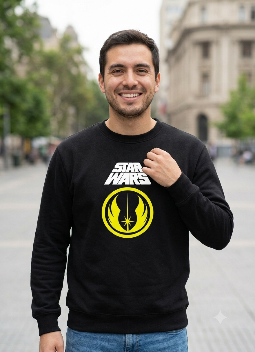 Polerón Negro Star Wars Orden Jedi Estampado Estilo Cine-2