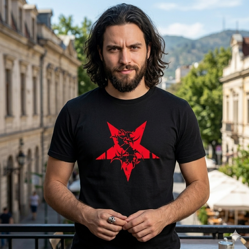 Polera Negra Sepultura estrella Estampada 100% Algodón Estilo Trash Metal-2