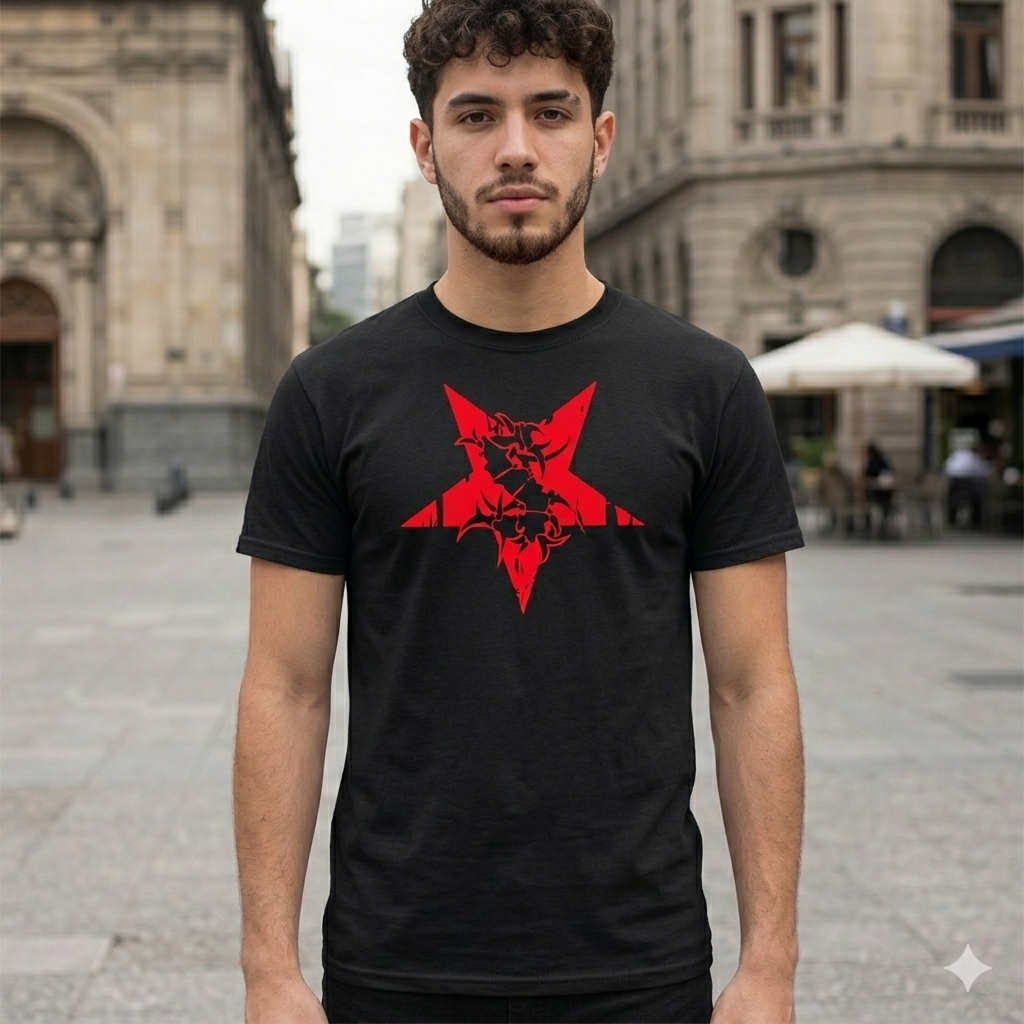 Polera Negra Sepultura estrella Estampada 100% Algodón Estilo Trash Metal-4