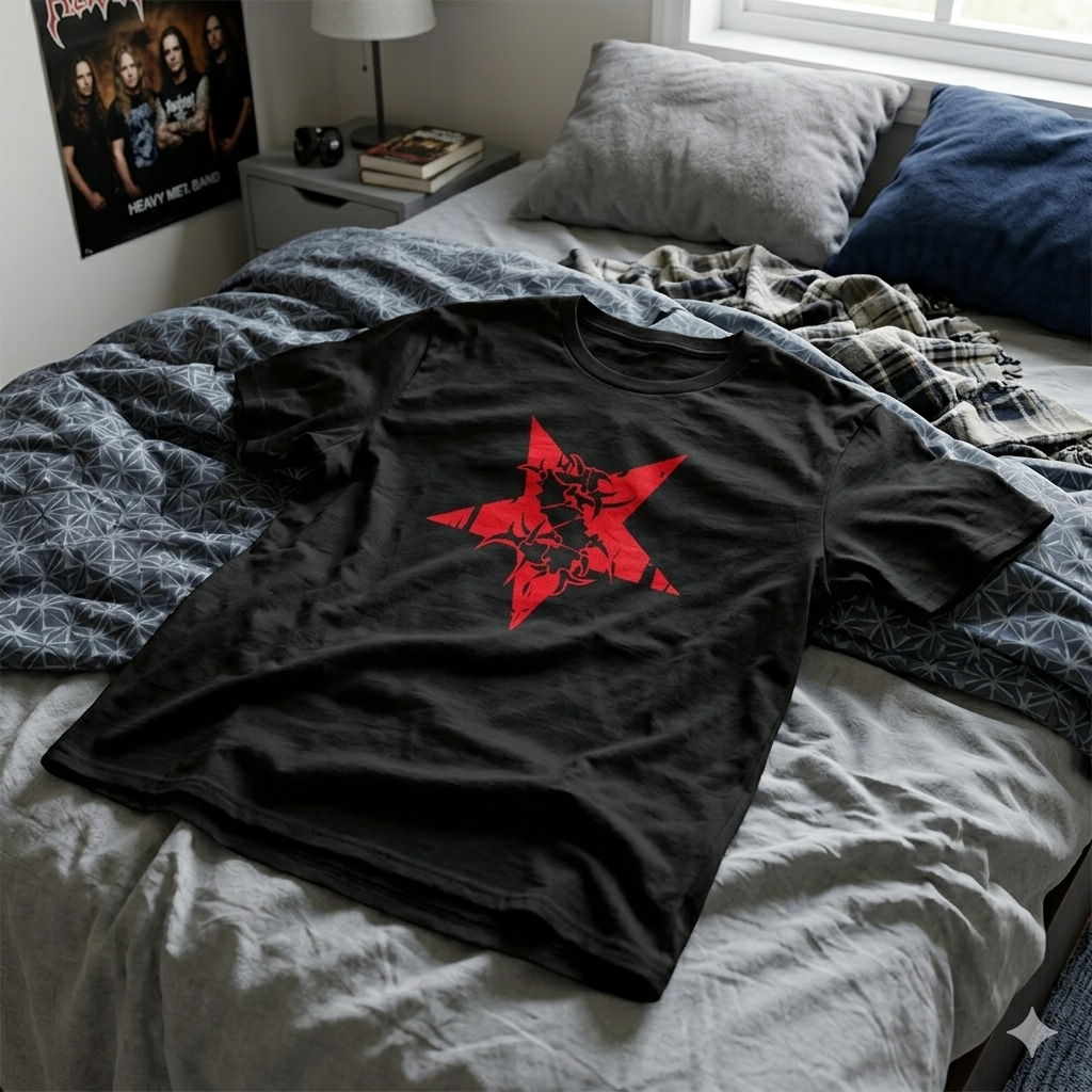 Polera Negra Sepultura estrella Estampada 100% Algodón Estilo Trash Metal-6