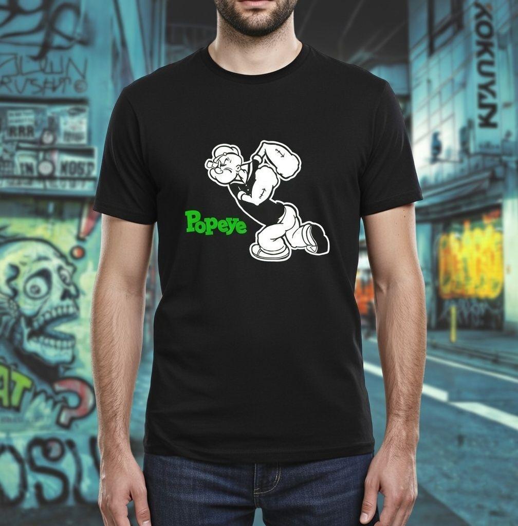 Polera Negra Popeye Estampada 100% Algodón Estilo Retro-2