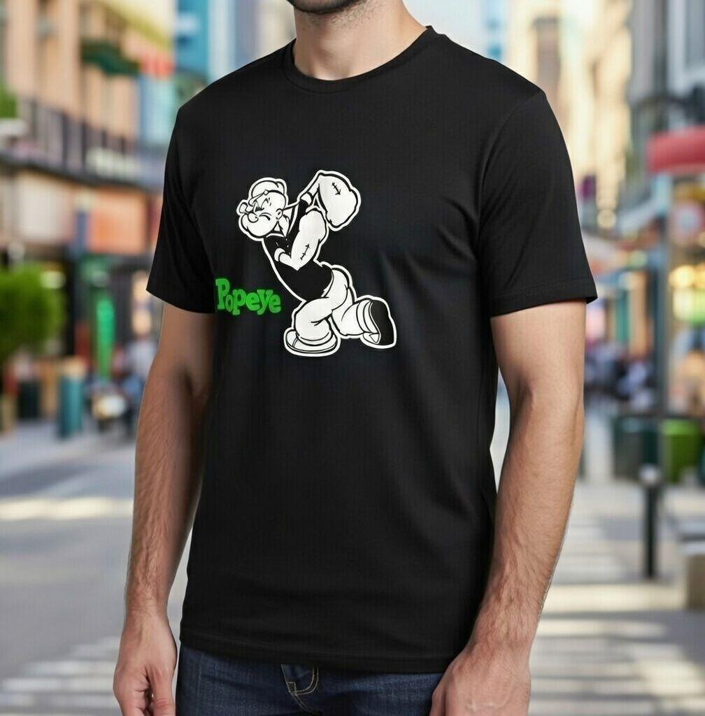 Polera Negra Popeye Estampada 100% Algodón Estilo Retro-4