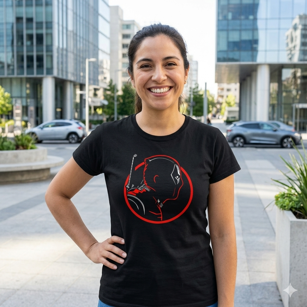 Polera Negra Deadpool Círculo Estampada 100% Algodón Comic Marvel-3