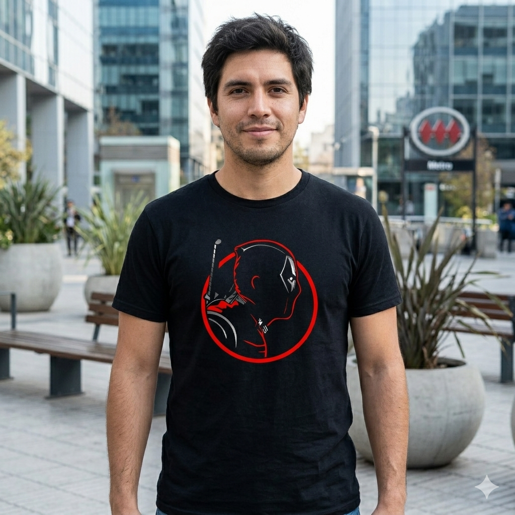 Polera Negra Deadpool Círculo Estampada 100% Algodón Comic Marvel-4