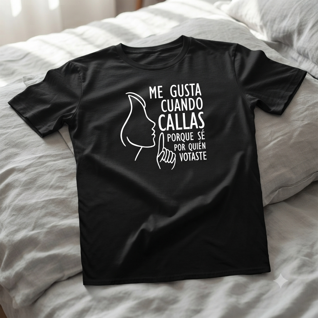 Polera Negra Me Gusta Cuando Callas.. Estampada 100% Algodón-4