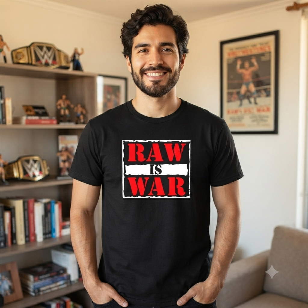 Polera Negra Raw Is War Estampada 100% Algodón Estilo Wrestling-2