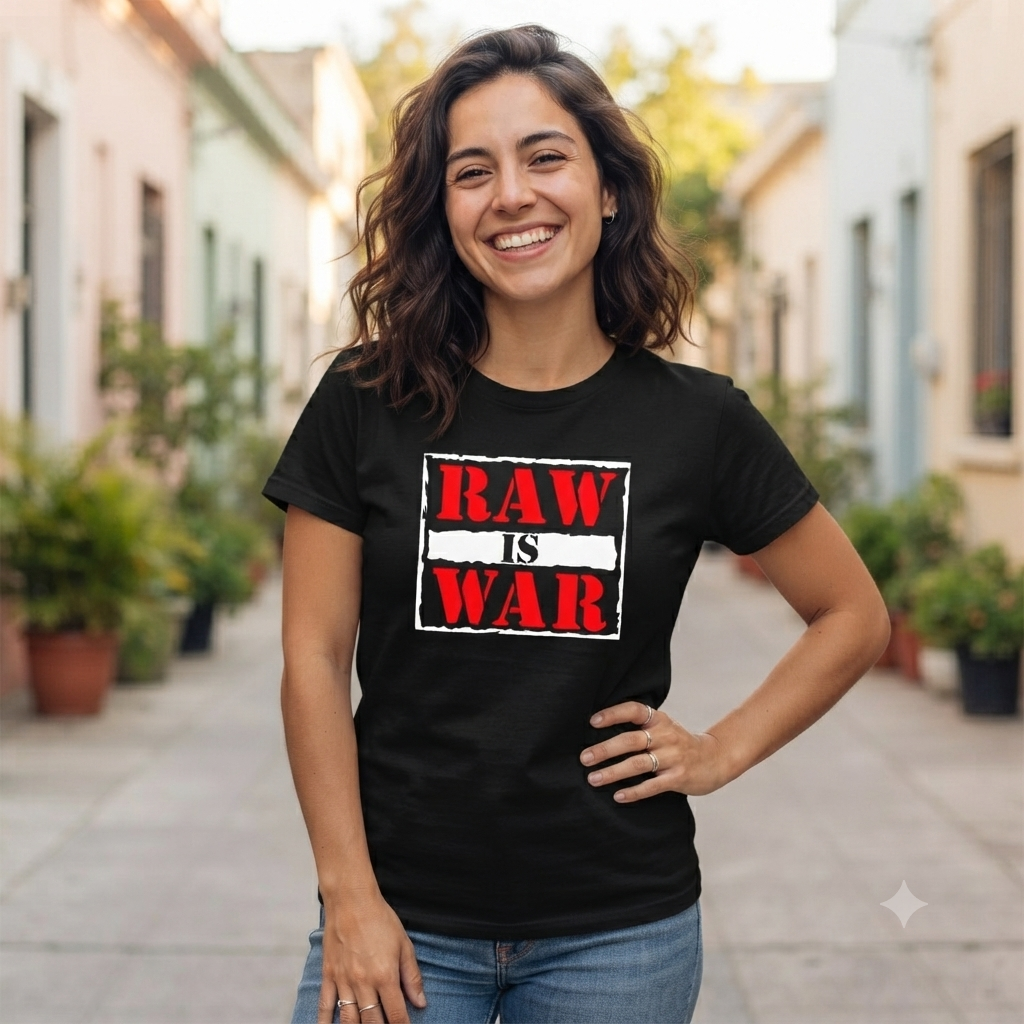Polera Negra Raw Is War Estampada 100% Algodón Estilo Wrestling-3