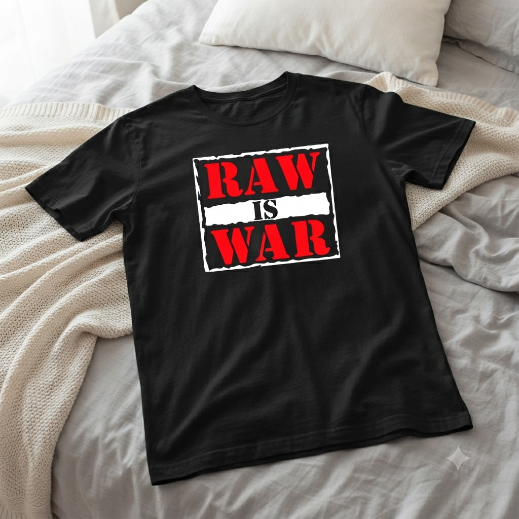 Polera Negra Raw Is War Estampada 100% Algodón Estilo Wrestling-4