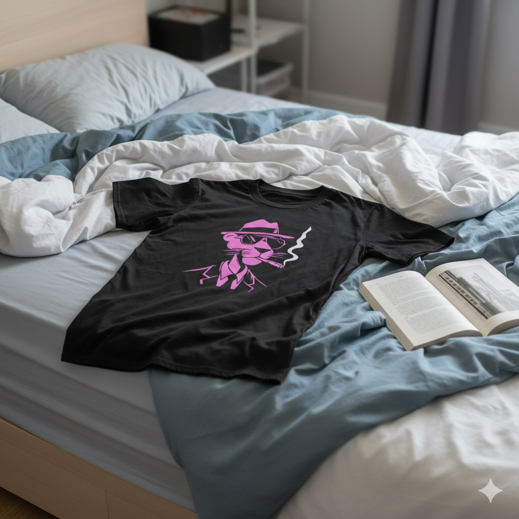 Polera Negra Pantera Rosa Smoking Estampada 100% Algodón Estilo Retro-6