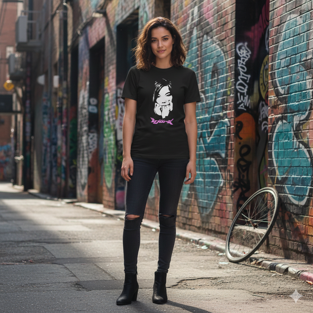 Polera Negra Bjork Estampada 100% Algodón Estilo Música-2