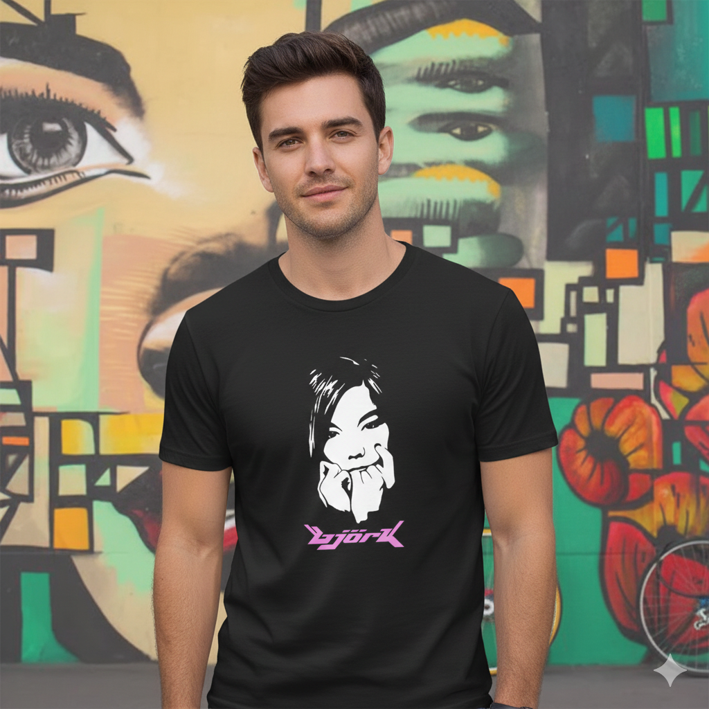 Polera Negra Bjork Estampada 100% Algodón Estilo Música-3