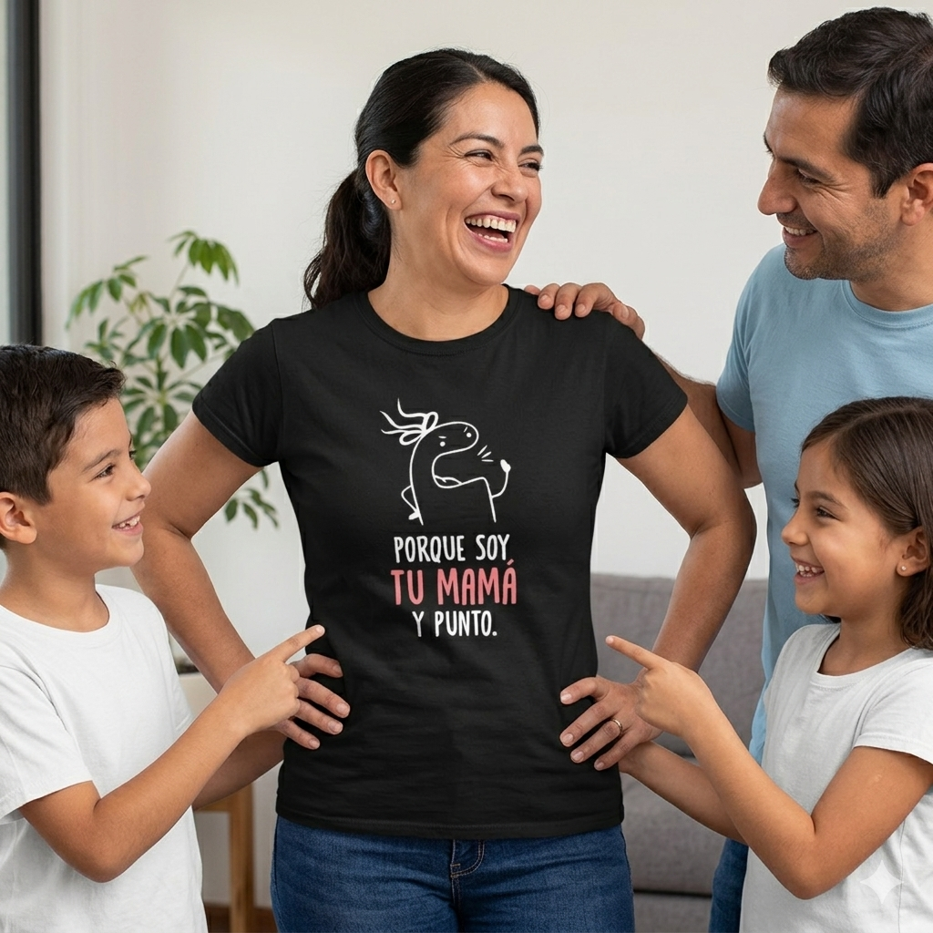 Polera Negra Porque Soy Tu Mamá Y Punto. Estampada 100% Algodón Estilo Mamá-2
