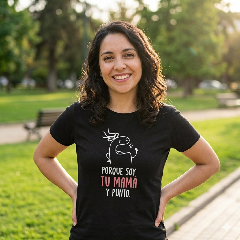 Polera Negra Porque Soy Tu Mamá Y Punto. Estampada 100% Algodón Estilo Mamá-3