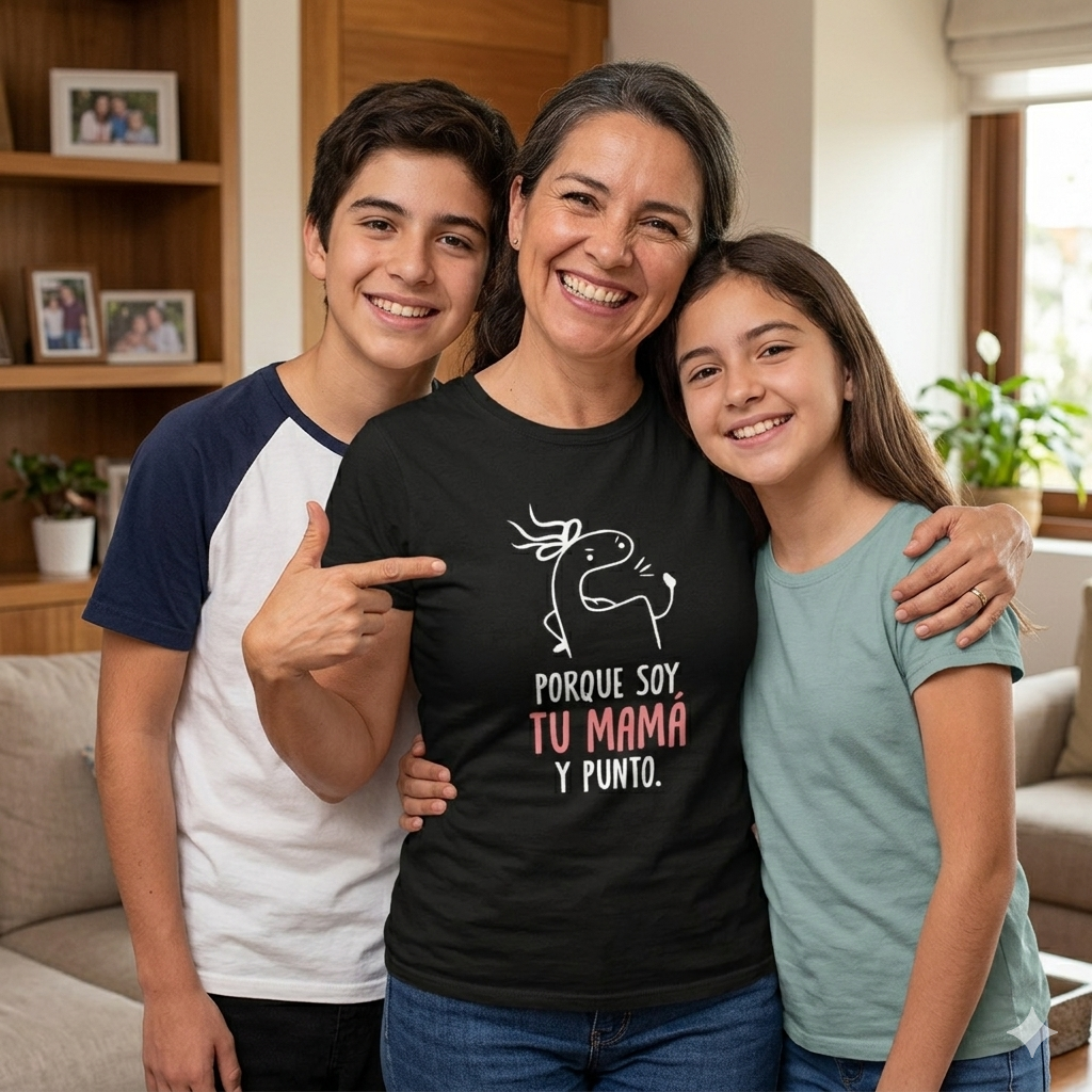 Polera Negra Porque Soy Tu Mamá Y Punto. Estampada 100% Algodón Estilo Mamá-4