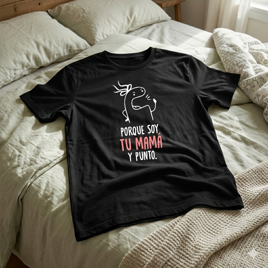 Polera Negra Porque Soy Tu Mamá Y Punto. Estampada 100% Algodón Estilo Mamá-5